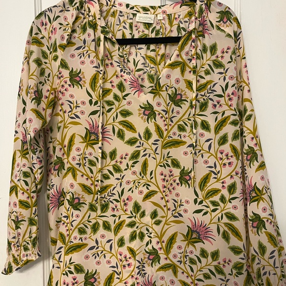 Spartina 449 Tops - Spartina 449 Floral Vines Tie-Neck Blouse in Cream, Green, Pink
